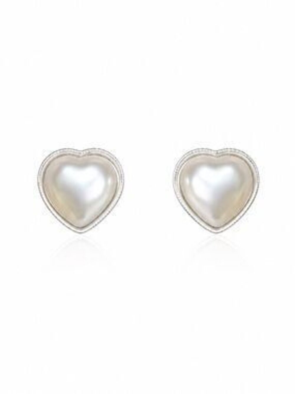 Silver Heart Pearl Stud Earrings